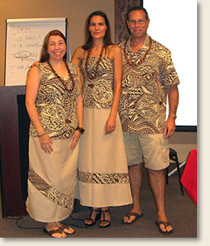 Going nearly halfway around the world, members of the EAD team bring a culturally modified FEMA G-197 Course Emergency Planning and Special Needs Populations to emergency planners in American Samoa and strategy sessions to several island Chiefs. Pictured here in traditional American Samoa dress, from left to right is Elizabeth Davis,Jennifer Mincin, and Mike Weston.